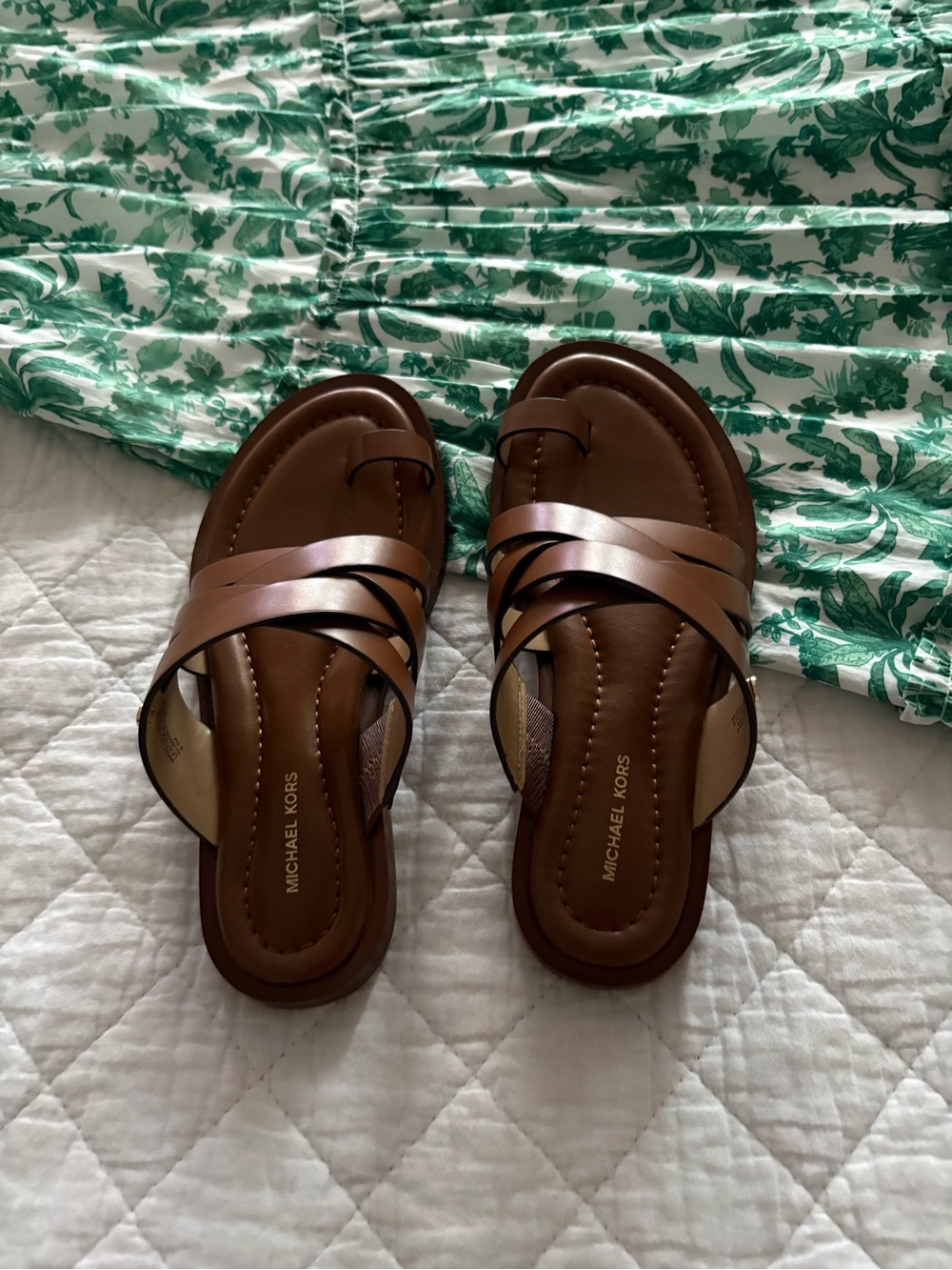 Michael Kors Brown Strappy Toe-Ring Slide Sandals - Picture 3 of 5